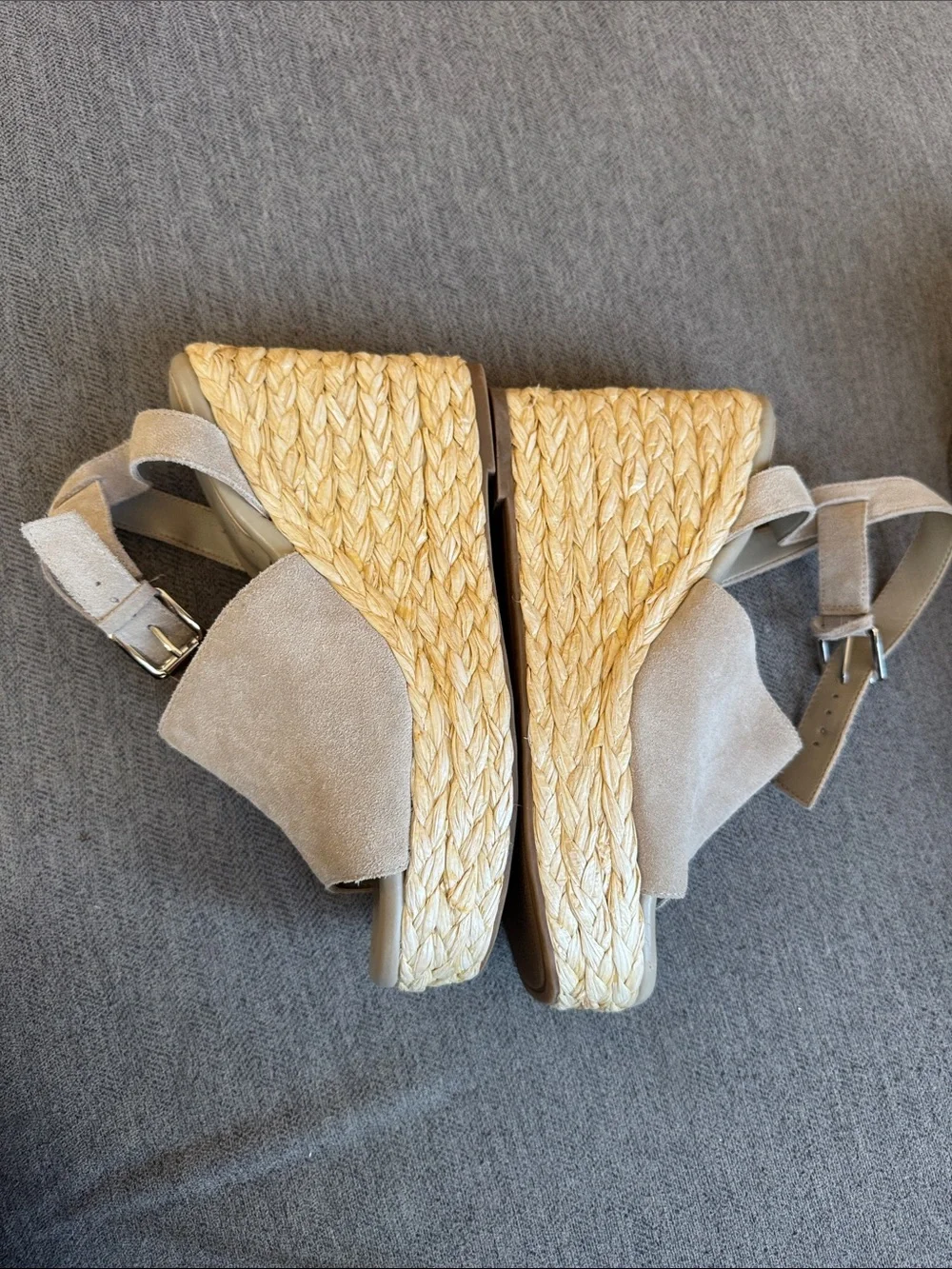 Marc Fisher Taupe Suede Espadrille Ankle-Strap Wedge